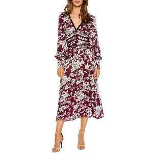 Bardot Jolie Floral Print Burgundy Plunging Dress Size 6 Small